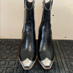 Black Leather Ankle Boots with Silver Accents